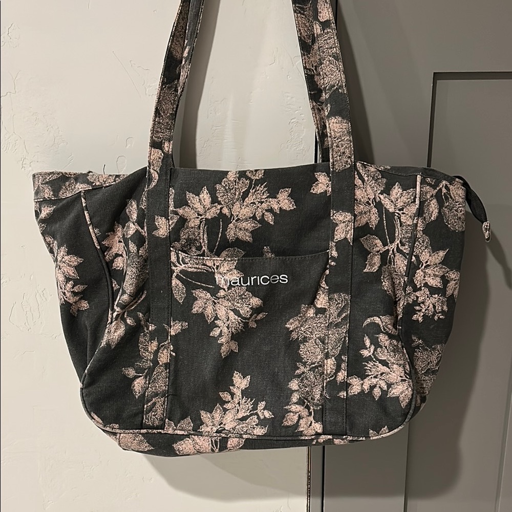 Maurices Black and Pink Floral Tote Bag